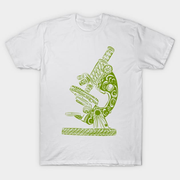 Scientific Microscope Line Drawing (Olive) T-Shirt by littlecurlew